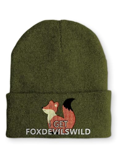 tshirtladen I get Foxdevilswild Statement Beanie Mütze mit Spruch, Farbe: Olive von tshirtladen
