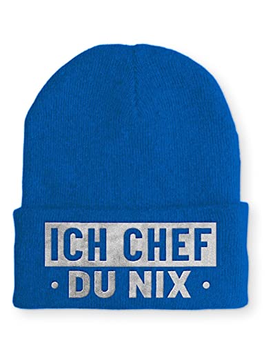 tshirtladen Ich Chef du nix Statement Beanie Mütze mit Spruch, Farbe: Blau von tshirtladen