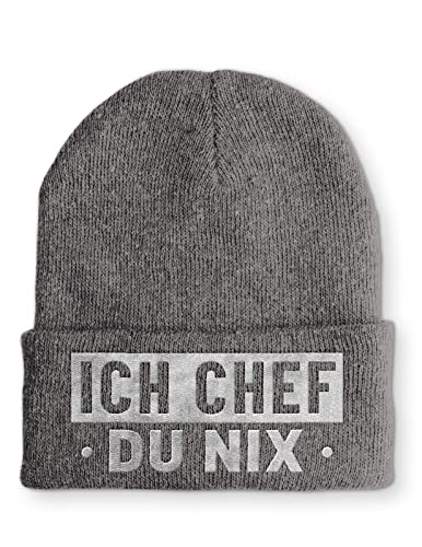 tshirtladen Ich Chef du nix Statement Beanie Mütze mit Spruch, Farbe: Grau von tshirtladen