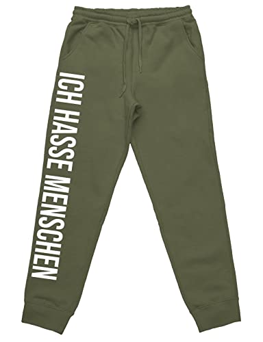 tshirtladen Ich Hasse Menschen Jogginghose Schlafhose tolles Statement, Farbe: Olive, Größe: XXXL von tshirtladen