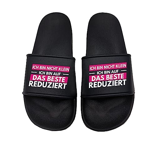 tshirtladen Ich bin nicht klein Ich bin auf das beste reduziert Badelatschen Sandalen Urlaub, Größe: 41 EU von tshirtladen