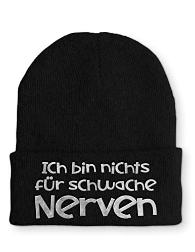 tshirtladen Ich bin nichts für schwache Nerven Statement Beanie Mütze mit Spruch, Farbe: Black von tshirtladen