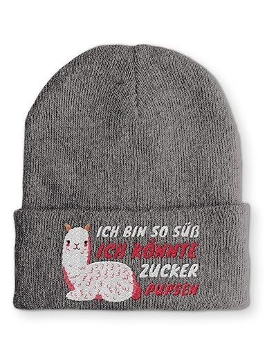 tshirtladen Ich bin so süß ich könnte Zucker pupsen Mütze Beanie Wintermütze mit Spruch, Farbe: Grau von tshirtladen
