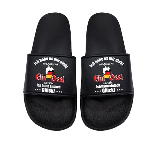 tshirtladen Ich hatte einfach Glück Ossi-Badelatsche Sandalen perfekt für den Strand und im Urlaub und Muttertag, Größe: 45 EU von tshirtladen