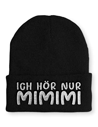 tshirtladen Ich hör nur MIMIMI Mütze Statement Beanie Mütze mit lustigem Spruch, Farbe: Black von tshirtladen