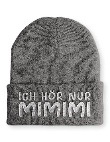 tshirtladen Ich hör nur MIMIMI Mütze Statement Beanie Mütze mit lustigem Spruch, Farbe: Grau von tshirtladen