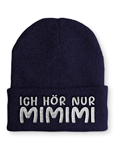 tshirtladen Ich hör nur MIMIMI Mütze Statement Beanie Mütze mit lustigem Spruch, Farbe: Navy von tshirtladen