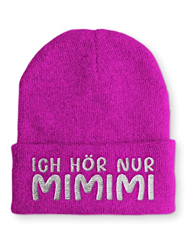 tshirtladen Ich hör nur MIMIMI Mütze Statement Beanie Mütze mit lustigem Spruch, Farbe: Pink von tshirtladen