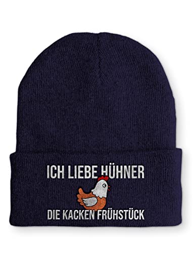 tshirtladen Ich liebe Hühner die kacken Frühstück Statement Beanie Mütze mit Spruch, Farbe: Navy tshirtladen Ich liebe Hühner die kacken Frühstück Statement Beanie Mütze mit Spruch, Farbe: Navy von tshirtladen