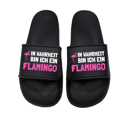 tshirtladen In Wahrheit bin ich ein Flamingo Badelatschen Sandalen perfekt für den Strand und im Urlaub und, Größe: 39 EU von tshirtladen