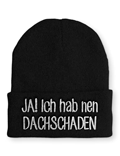 tshirtladen JA! Ich hab nen Dachschaden Mütze Statement Beanie Mütze mit lustigem Spruch, Farbe: Black von tshirtladen