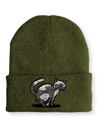 tshirtladen Kackende Katze Mütze Statement Beanie Mütze mit lustigem Spruch, Farbe: Olive von tshirtladen
