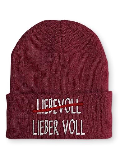 tshirtladen Lieber Voll anstatt Liebevoll Mütze Beanie Wintermütze mit Spruch, Farbe: Bordeaux von tshirtladen