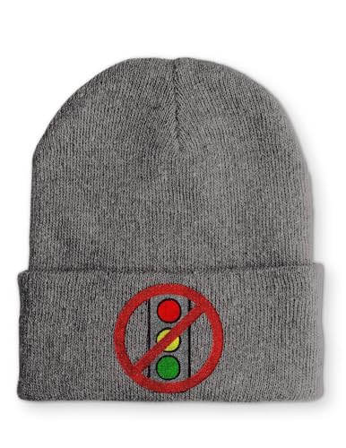 tshirtladen Lustige Ampel durchgestrichen Spruchmütze Strickmütze Wintermütze lustige Beanie mit Stick OneSize, Farbe: Grau von tshirtladen