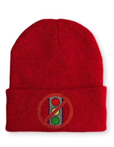 tshirtladen Lustige Ampel durchgestrichen Spruchmütze Strickmütze Wintermütze lustige Beanie mit Stick OneSize, Farbe: Rot von tshirtladen