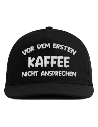 tshirtladen Snapback Cap schwarz mit Spruch - Vor dem ersten Kaffee Nicht ansprechen - Lustige Kaffeeliebhaber Basecap mit Stickerei - Unisex Cappie für Morgenmuffel, Büro & Alltag von tshirtladen