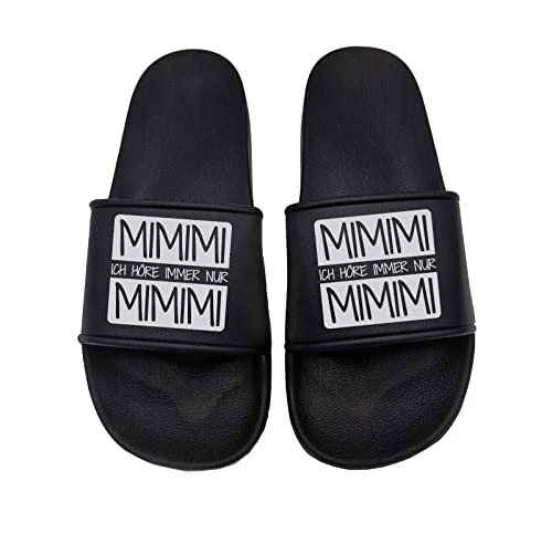 tshirtladen MiMiMi ich höre immer nur MiMiMi Badelatsche Sandalen Urlaub Vatertag, Größe: 43 EU von tshirtladen