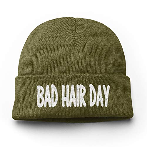 tshirtladen Mütze Bad Hair Day Wintermütze Unisex Beanie für Damen und Herren, Farbe: Olive von tshirtladen