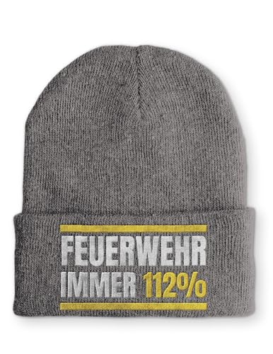 tshirtladen Mütze mit Spruch Feuerwehr Immer 112% Wintermütze lustige Beanie, Farbe: Grau von tshirtladen