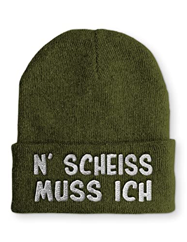 tshirtladen N' Scheiss muss ich Statement Spruchmüze Beanie Wintermütze, Farbe: Olive von tshirtladen
