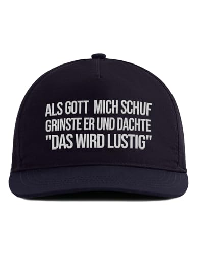 tshirtladen Navy Snapback Cap - Männergeschenk mit Humor - Als Gott Mich Schuf grinste er - Lustiger Spruch Bestickt - Herren Accessoire - Fun Streetwear - Retro-Look - Geschenkidee tshirtladen Navy Snapback Cap - Männergeschenk mit Humor - Als Gott Mich Schuf grinste er - Lustiger Spruch Bestickt - Herren Accessoire - Fun Streetwear - Retro-Look - Geschenkidee von tshirtladen