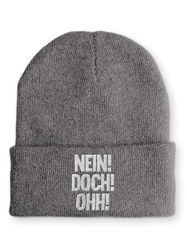 tshirtladen NEIN! DOCH! OHH! Statement Beanie Mütze mit Spruch, Farbe: Grau von tshirtladen