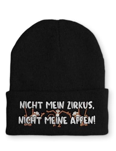 tshirtladen Nicht Mein Zirkus, Nicht Meine Affen! Statement Beanie Mütze mit Spruch, Farbe: Black von tshirtladen