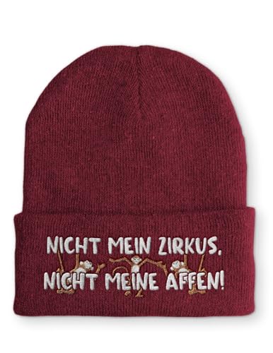 tshirtladen Nicht Mein Zirkus, Nicht Meine Affen! Statement Beanie Mütze mit Spruch, Farbe: Bordeaux von tshirtladen