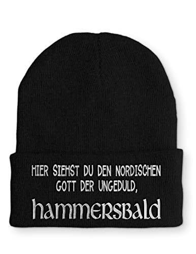 tshirtladen Strickmütze Hammersbald Nordischer Gott der Ungeduld Statement Beanie Mütze mit Spruch, Farbe: Black von tshirtladen