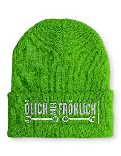 tshirtladen Ölich Aber Fröhlich Wintermütze Beanie Mütze für Damen und Herren, Farbe: Lime von tshirtladen