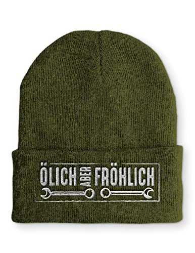 tshirtladen Ölich Aber Fröhlich Wintermütze Beanie Mütze für Damen und Herren, Farbe: Olive von tshirtladen