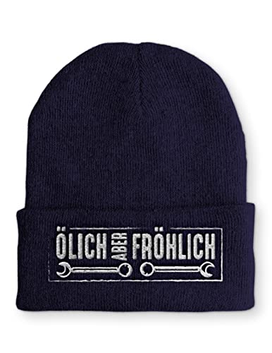 tshirtladen Ölich Aber Fröhlich Wintermütze Beanie Mütze für Damen und Herren, Farbe: Navy von tshirtladen