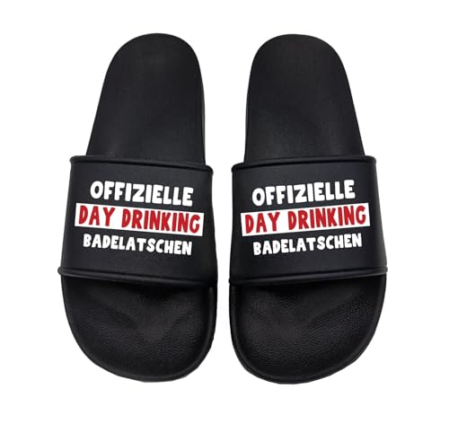 tshirtladen Offizielle Day Drinking Badelatschen Sandalen perfekt für den Strand und im Urlaub und, Größe: 45 EU von tshirtladen