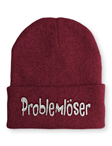 tshirtladen Problemlöser Mütze Statement Beanie Mütze mit lustigem Spruch, Farbe: Bordeaux von tshirtladen