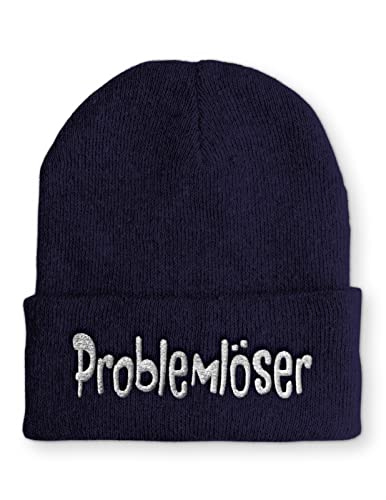 tshirtladen Problemlöser Mütze Statement Beanie Mütze mit lustigem Spruch, Farbe: Navy von tshirtladen