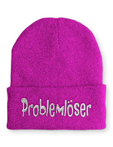 tshirtladen Problemlöser Mütze Statement Beanie Mütze mit lustigem Spruch, Farbe: Pink von tshirtladen