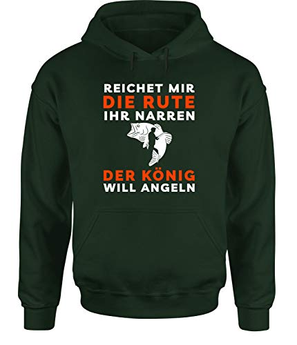 tshirtladen Reichet Mir die Rute Ihr Narren der König Will Angeln Hoodie Unisex Angelspruch, Farbe: Grün, Größe: Large von tshirtladen