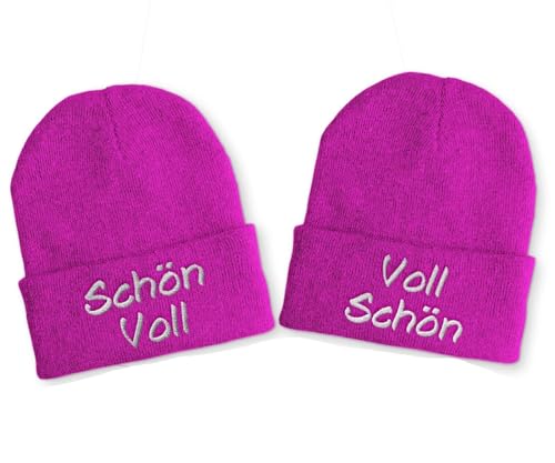 tshirtladen Schön Voll & Voll Schön - Duo Statement Mütze mit Stick - Lustige Wintermütze für Paare im Set - Strickmütze mit Spruch im Partnerlook Beanie-Design, Farbe: Pink tshirtladen Schön Voll & Voll Schön - Duo Statement Mütze mit Stick - Lustige Wintermütze für Paare im Set - Strickmütze mit Spruch im Partnerlook Beanie-Design, Farbe: Pink von tshirtladen