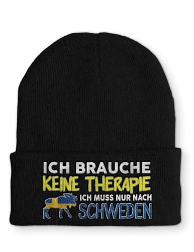tshirtladen Schweden Urlaub Spruchmütze Strickmütze Wintermütze lustige Beanie mit Stick OneSize Mütze, Farbe: Black von tshirtladen