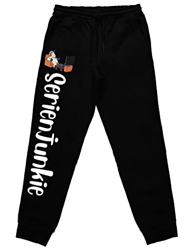 tshirtladen Serienjunkie Couchhose Jogginghose Statement Fitnesshose, Farbe: Schwarz, Größe: XL von tshirtladen