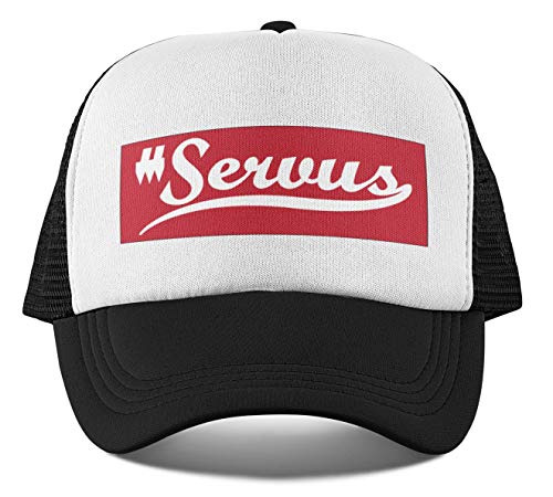 tshirtladen #Servus Trucker Cap Unisex schwarz/weiß Mesh Gewebe Rückseite von tshirtladen