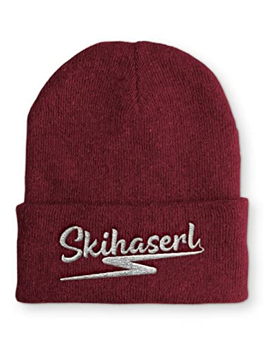 tshirtladen Skihaserl Mütze Wintermütze Unisex perfekt für den Winter und Wintersport, Farbe: Bordeaux von tshirtladen