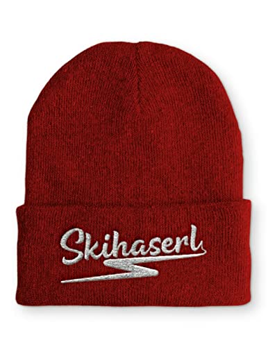 tshirtladen Skihaserl Mütze Rot - Damen Wintermütze mit Spruch - Lustige Beanie - Après Ski Style - Geschenkidee Freundin - Weihnachten - Skihaserl Accessoire - Warm - bestickt - One Size von tshirtladen