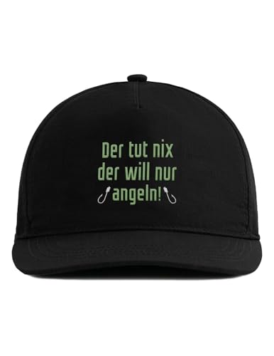 tshirtladen Cap Der TUT nix der Will nur Angeln - Schwarze Snapback für Herren - Lustige Angler Kopfbedeckung - Angel Geschenk für Männer - Fischerhut mit Statement - Verstellbar & Bestickt von tshirtladen