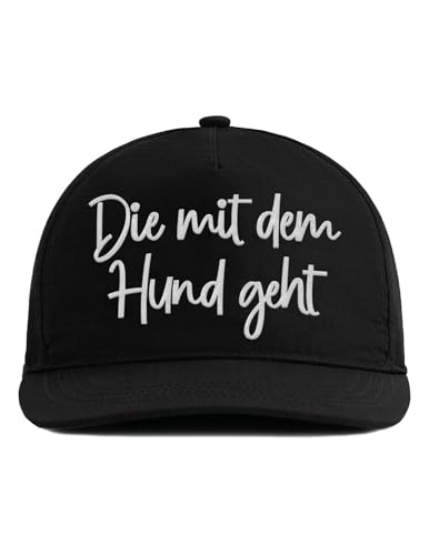 tshirtladen - Die mit dem Hund geht - Schwarze Snapback-Cap mit Stick für Hundefans - Stylische Gassi-Cap für Frauen mit Hund - Geschenkidee für Tierfreundinnen von tshirtladen