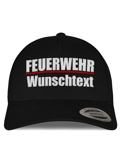 tshirtladen Snapback Cap FEUERWEHR Wunschtext Schwarz – personalisierte Basecap individuell bestickt mit eigenem Text, größenverstellbar, Accessoire für Männer Frauen Feuerwehr Verein Einsatz Freizeit von tshirtladen