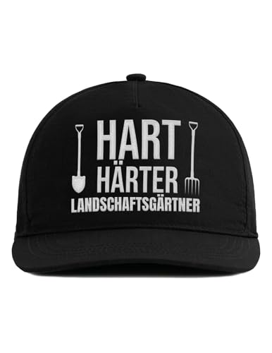 tshirtladen Snapback Cap Hart. Härter. Landschaftsgärtner - Bestickte 5-Panel Cap für Männer mit Spruch - Coole Beruf Cap mit Statement - Geschenk für Gärtner & Landschaftsbauer in Schwarz von tshirtladen