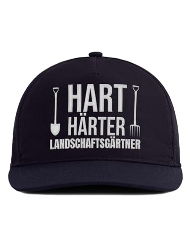 tshirtladen Snapback Cap Hart. Härter. Landschaftsgärtner - Hochwertig bestickte Cap in Navy - Lustige Beruf Snapback für Landschaftsgärtner - Geschenkidee für Männer mit Humor & Gartenhandschuhen von tshirtladen