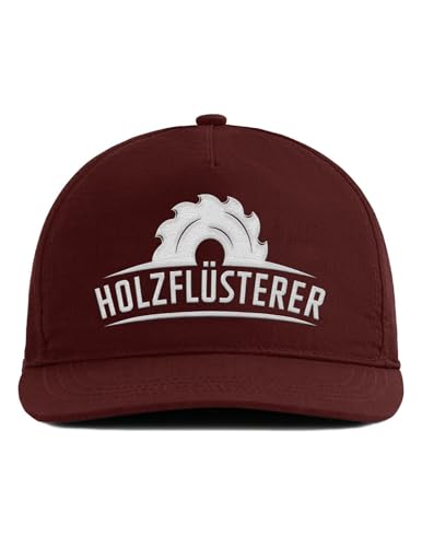 tshirtladen Snapback Cap Holzflüsterer in Bordeaux - Witzige Zimmerer Kappe mit Sägeblatt-Stick - Geschenk für Tischler, Handwerker & Hobbybastler - Coole Cap für Werkstatt & Freizeit von tshirtladen