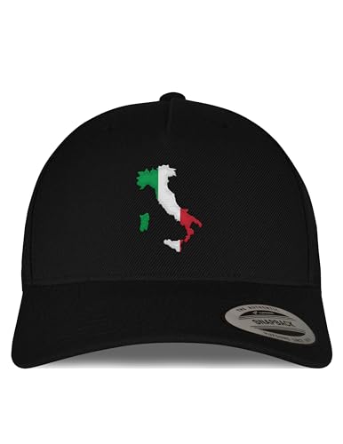 tshirtladen Snapback Cap Schwarz mit Umriss von Italien in Grün Weiß Rot bestickte Basecap für Italiener und Italo-Fans mit Stil für Alltag Urlaub Festival und Moderne Outfits von tshirtladen